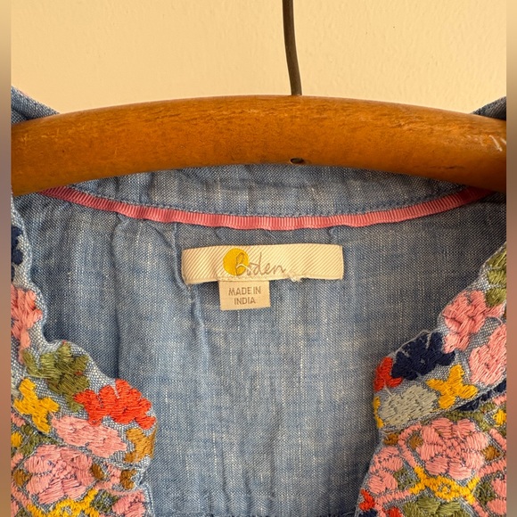 Boden Leonie Embroidered Long Sleeve Linen caftan in blue - Picture 14 of 15